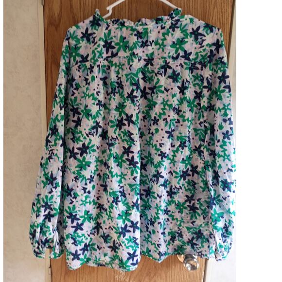 TALBOTS XL Green Blue Floral Cotton Blouse Quietlux Resort Coastal Grandma - Picture 10 of 10